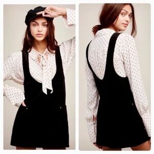 Free People Devoted To You Black Corduroy Jumper Overall Mini Dress Size 0